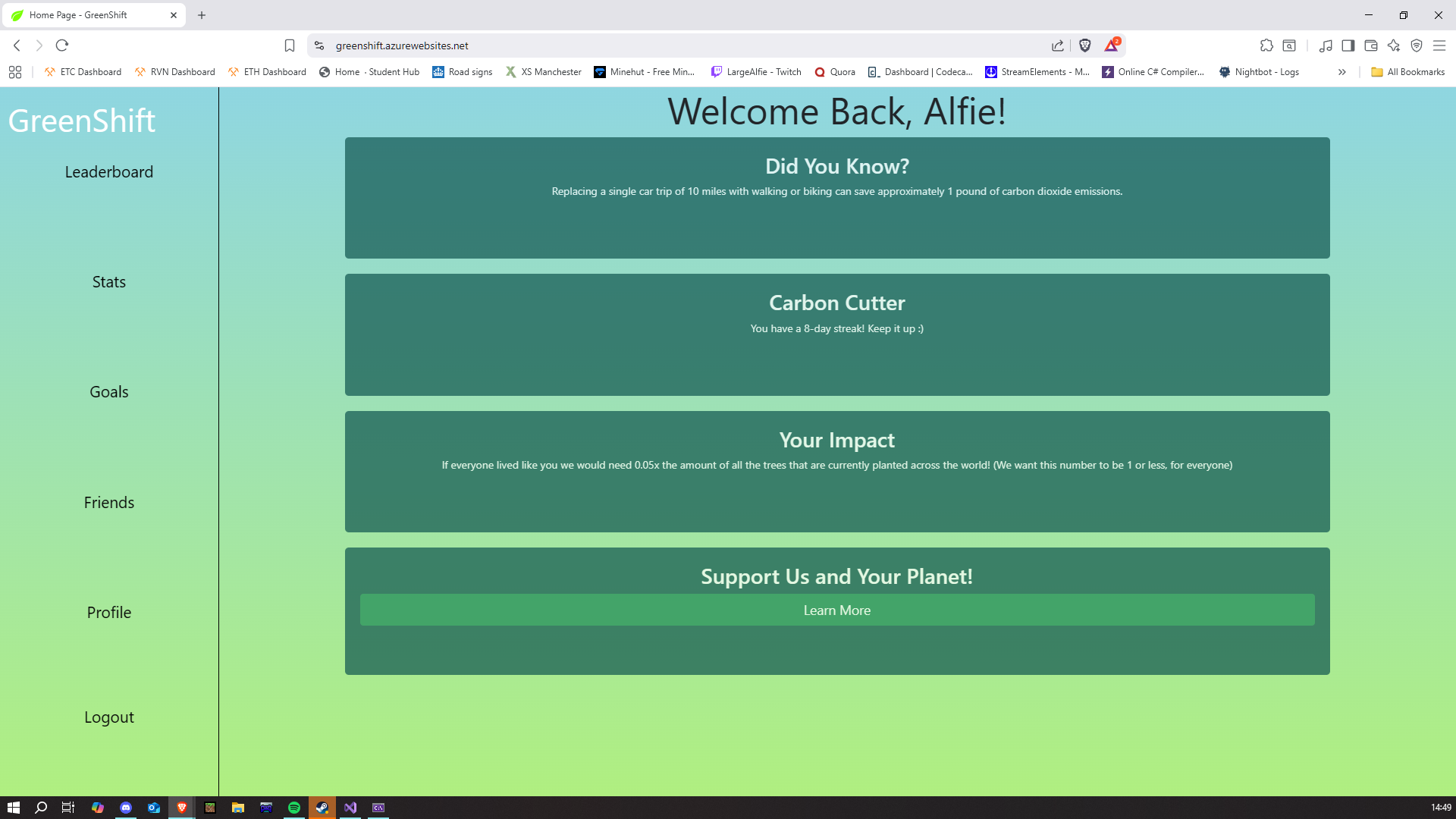 GreenShift stats page